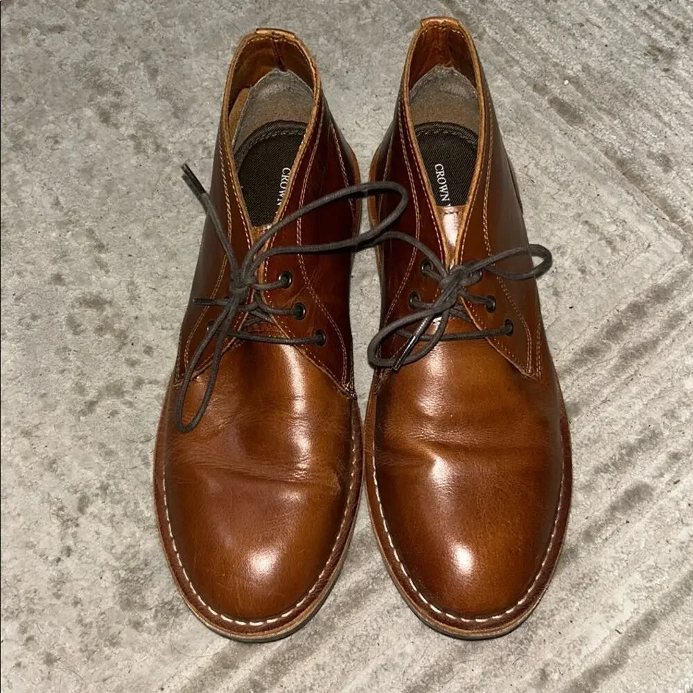 Crown Vintage Brown Leather Chukka Boots Lace Up Casual Dress Boots Men’s Size 9
